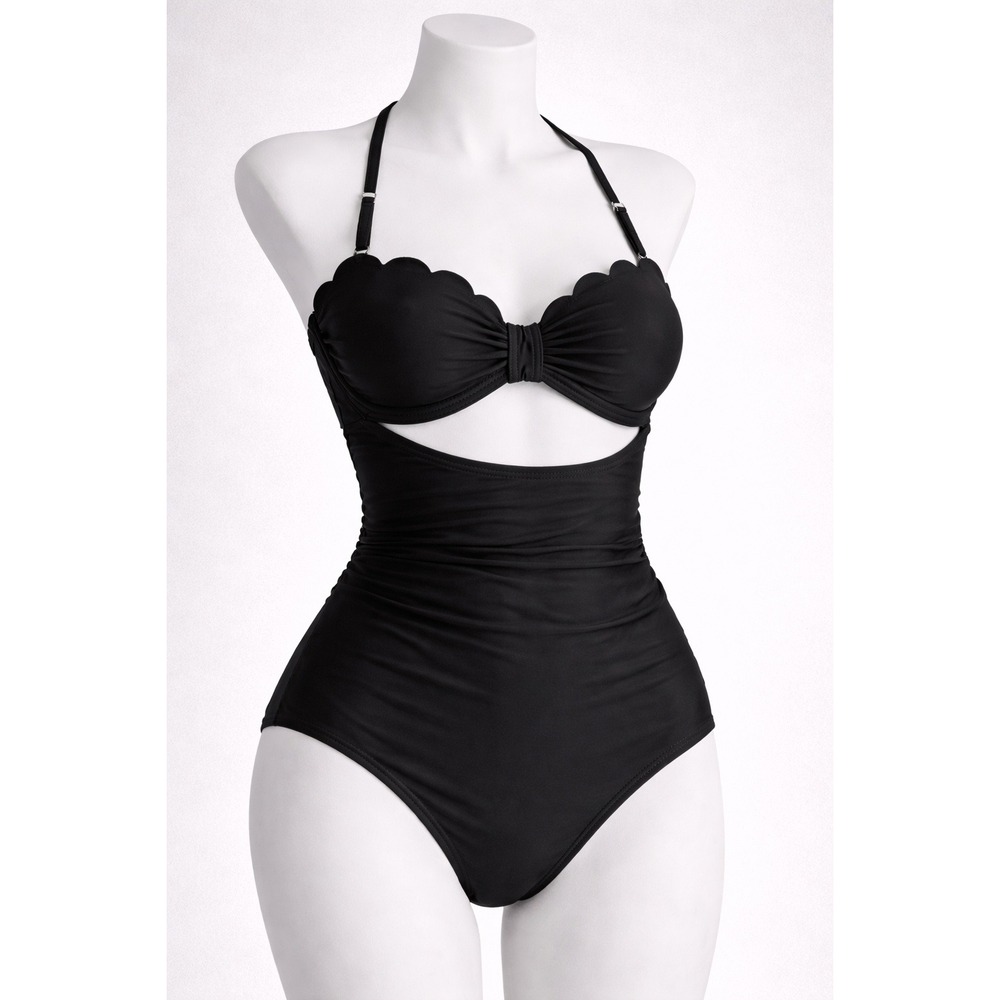 Cupshe Black Cutout Bow Front Halter One Piece Swimsuit Monokini Womens New S